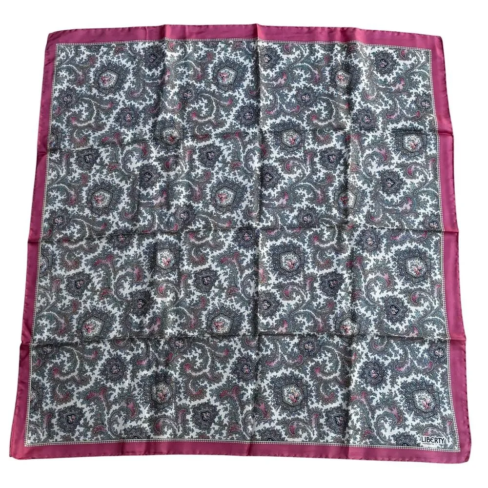 LIBERTY all silk square scarf made in Italy pink & cream paisley hand rolled hem